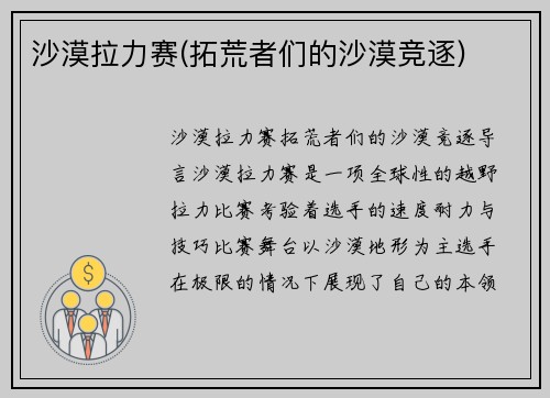 沙漠拉力赛(拓荒者们的沙漠竞逐)